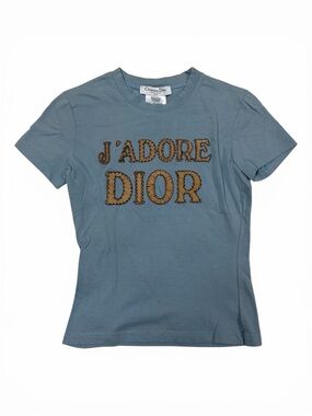 J’adore Dior Light Blue Graphic Tee with Embroidered Logo